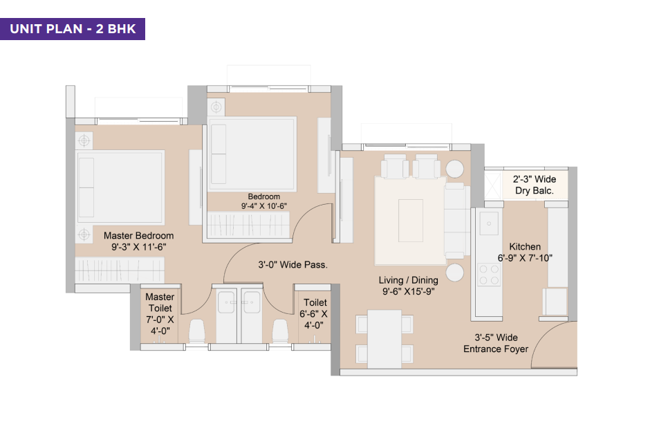 2 BHK Floor Plan Sunteck Maxx World